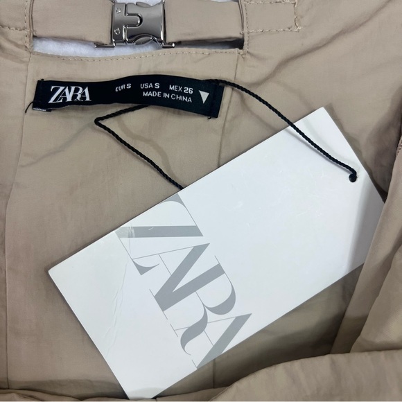 Zara Strapless Jumpsuit Off The Shoulder Wide Leg Khaki Size S Blogger Fav New - Picture 10 of 15